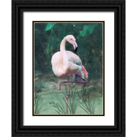 Peach Flamingo II Black Ornate Wood Framed Art Print with Double Matting by Blue, Nina