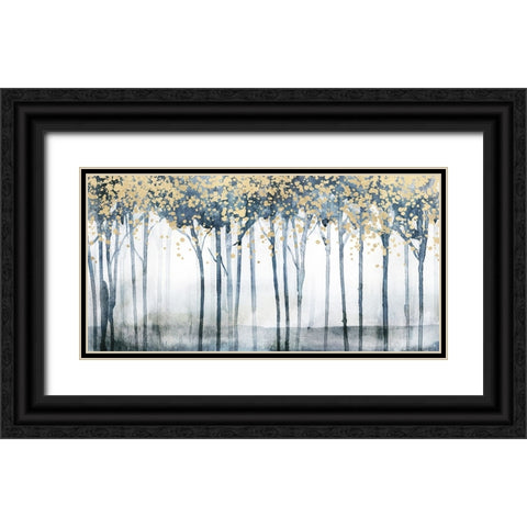 Golden Blue Trees II Black Ornate Wood Framed Art Print with Double Matting by Blue, Nina