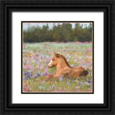 Spring Time Foal Black Ornate Wood Framed Art Print with Double Matting by Blue, Nina