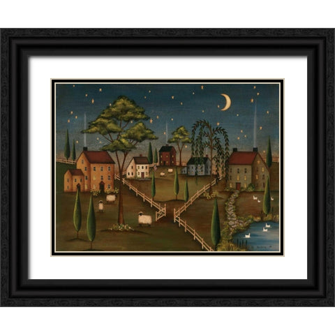 Village Night Black Ornate Wood Framed Art Print with Double Matting by Lewis, Kim