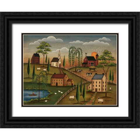 Village Day Black Ornate Wood Framed Art Print with Double Matting by Lewis, Kim