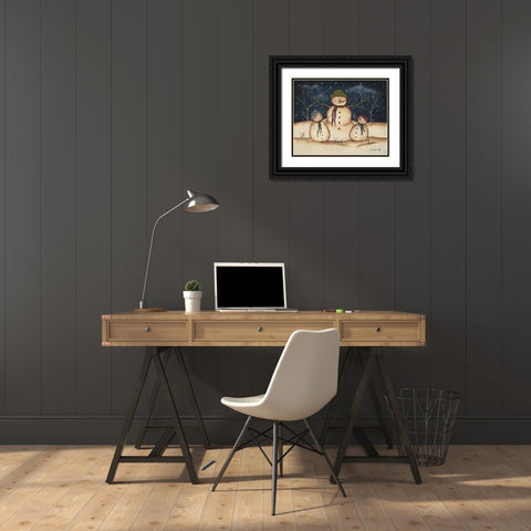 Two Snowmen Black Ornate Wood Framed Art Print with Double Matting by Lewis, Kim