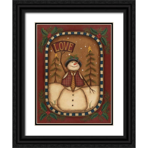 Love Snowman Black Ornate Wood Framed Art Print with Double Matting by Lewis, Kim