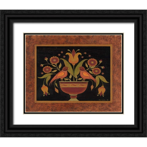 Floral with Birds Black Ornate Wood Framed Art Print with Double Matting by Lewis, Kim