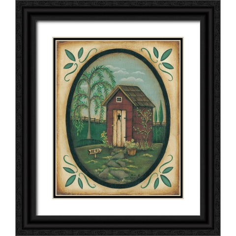 Her Outhouse Black Ornate Wood Framed Art Print with Double Matting by Lewis, Kim