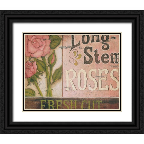 Long Stem Roses Black Ornate Wood Framed Art Print with Double Matting by Lewis, Kim