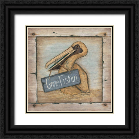 Gone Fishin Black Ornate Wood Framed Art Print with Double Matting by Lewis, Kim