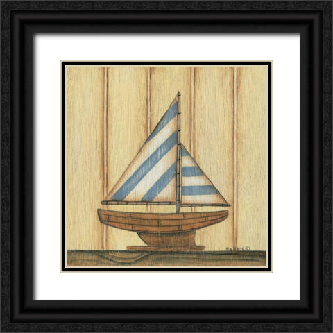 Blue Stripe Sailboat Black Ornate Wood Framed Art Print with Double Matting by Lewis, Kim