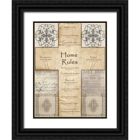 Home Rules Cross Black Ornate Wood Framed Art Print with Double Matting by Wolk, Lisa