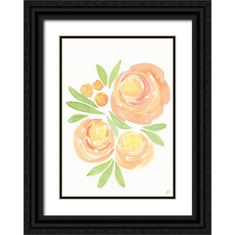 Peach Roses Black Ornate Wood Framed Art Print with Double Matting by Lee, Judson