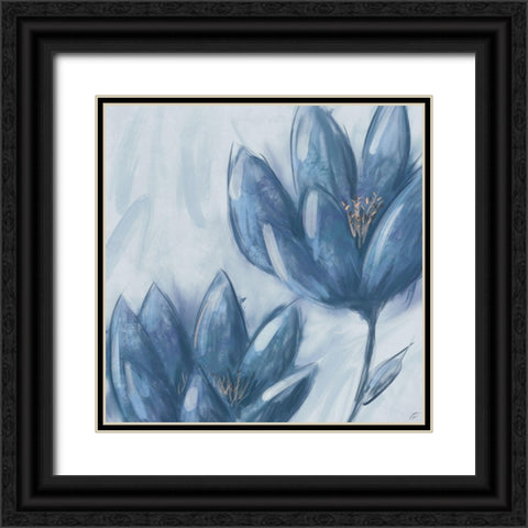 Blue Flowers Black Ornate Wood Framed Art Print with Double Matting by Lee, Judson