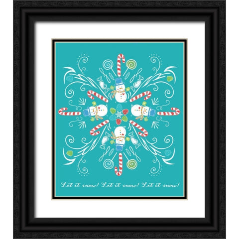 Snowman Snowflake Black Ornate Wood Framed Art Print with Double Matting by Longfellow Designs
