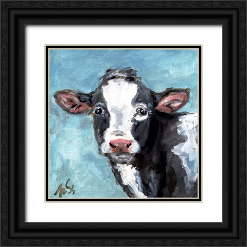 Buster the Cow Black Ornate Wood Framed Art Print with Double Matting by Strong, Molly Susan