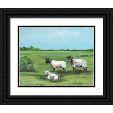 Sheep Trio Black Ornate Wood Framed Art Print with Double Matting by Strong, Molly Susan