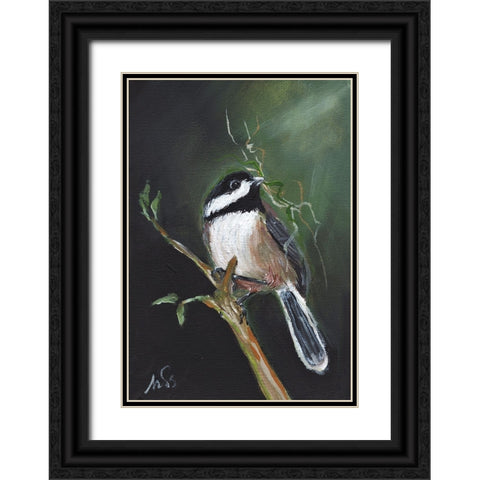 Chickadee Black Ornate Wood Framed Art Print with Double Matting by Strong, Molly Susan