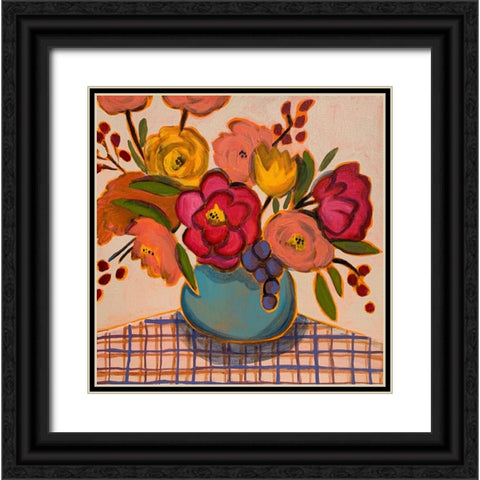 Floral on Plaid Black Ornate Wood Framed Art Print with Double Matting by Rupp, Mariah