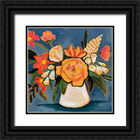 Floral on Blue II Black Ornate Wood Framed Art Print with Double Matting by Rupp, Mariah