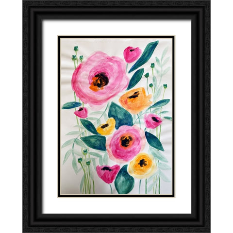 Pink Flowers Black Ornate Wood Framed Art Print with Double Matting by Rupp, Mariah