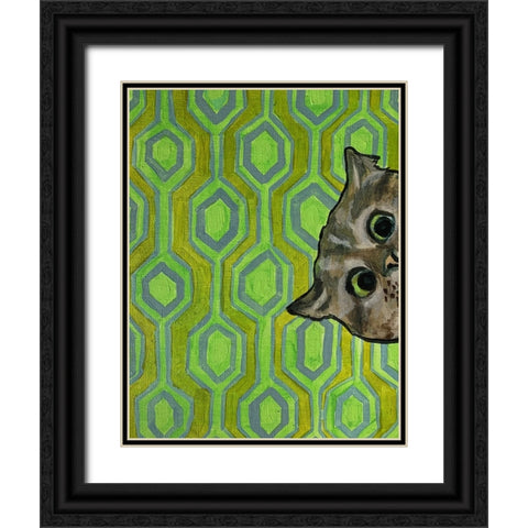 Peeking on Green Black Ornate Wood Framed Art Print with Double Matting by Rupp, Mariah