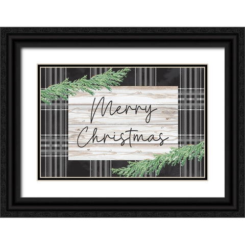Merry Christmas Black Ornate Wood Framed Art Print with Double Matting by ND Art