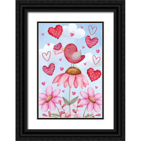 Valentines Birds Black Ornate Wood Framed Art Print with Double Matting by ND Art