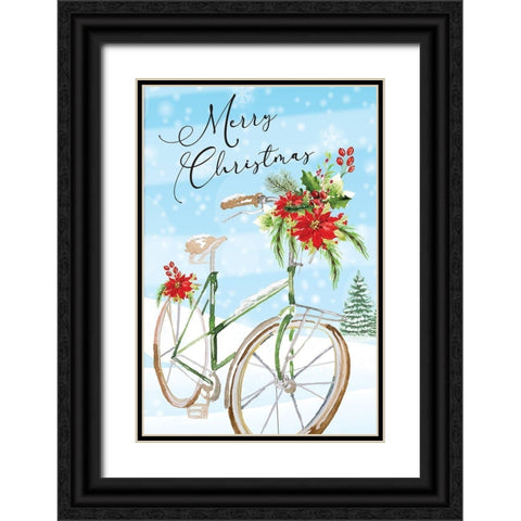 Merry Christmas Black Ornate Wood Framed Art Print with Double Matting by ND Art