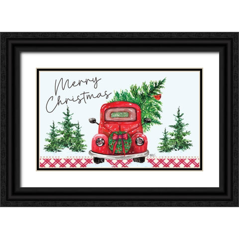 Merry Christmas Black Ornate Wood Framed Art Print with Double Matting by ND Art