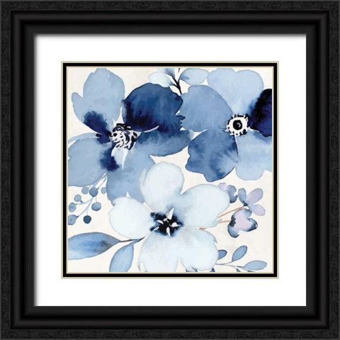 Cobalt Blossoms Black Ornate Wood Framed Art Print with Double Matting by ND Art