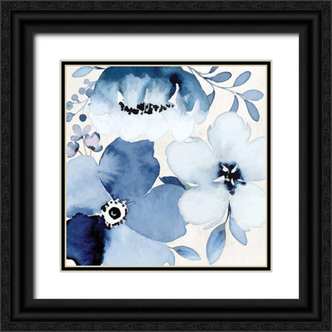 Cobalt Blossoms II Black Ornate Wood Framed Art Print with Double Matting by ND Art