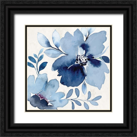 Cobalt Blossoms III Black Ornate Wood Framed Art Print with Double Matting by ND Art