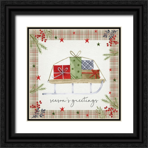 Seasons Greetings Black Ornate Wood Framed Art Print with Double Matting by ND Art