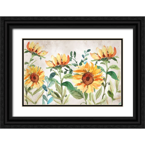 Sunflowers Black Ornate Wood Framed Art Print with Double Matting by ND Art