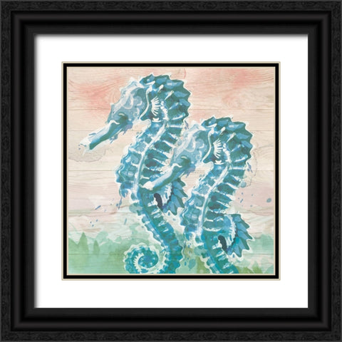 Sea Horses Black Ornate Wood Framed Art Print with Double Matting by ND Art