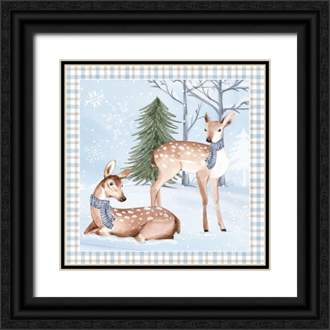 Winter Deer Black Ornate Wood Framed Art Print with Double Matting by ND Art