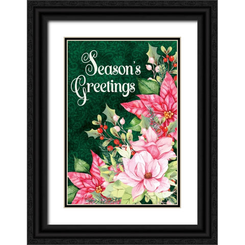 Seasons Greetings Black Ornate Wood Framed Art Print with Double Matting by ND Art