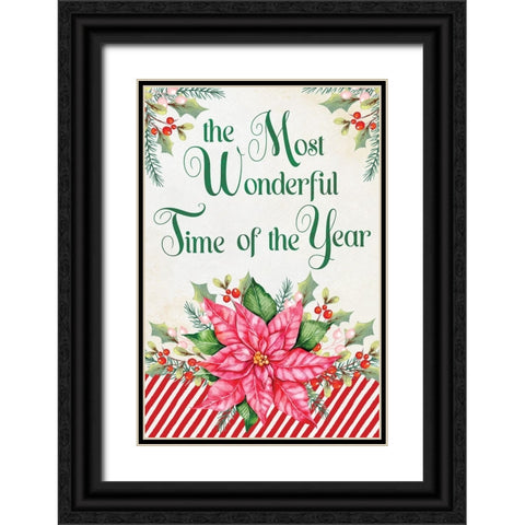 Wonderful Poinsettia Black Ornate Wood Framed Art Print with Double Matting by ND Art