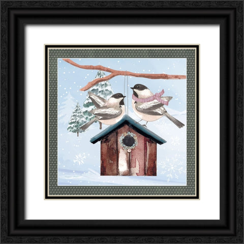 Winter Chickadees Black Ornate Wood Framed Art Print with Double Matting by ND Art