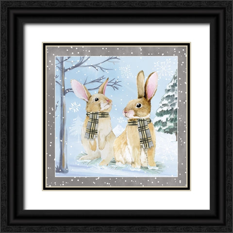 Snow Bunnies Black Ornate Wood Framed Art Print with Double Matting by ND Art