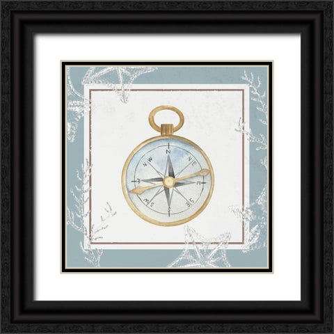 Compass Black Ornate Wood Framed Art Print with Double Matting by ND Art