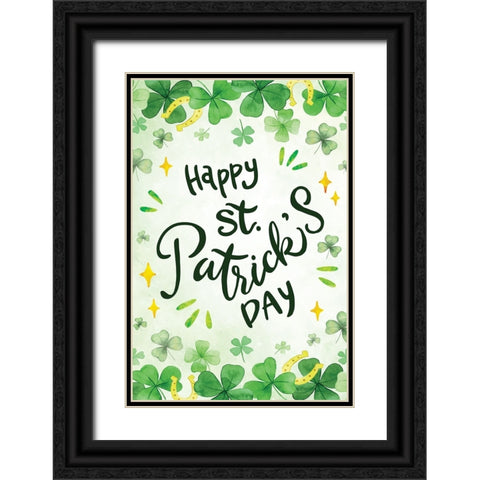 Happy St. Patricks Day Black Ornate Wood Framed Art Print with Double Matting by ND Art