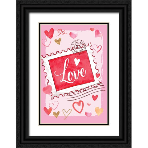 Valentine Stamp Black Ornate Wood Framed Art Print with Double Matting by ND Art