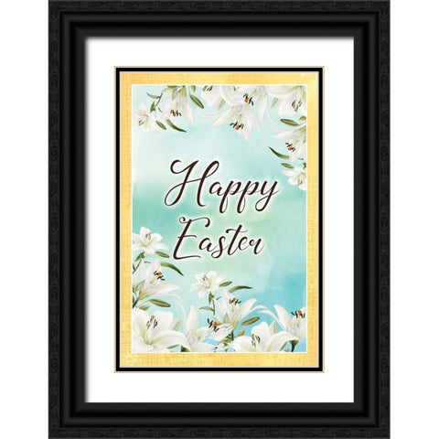 Happy Easter Black Ornate Wood Framed Art Print with Double Matting by ND Art
