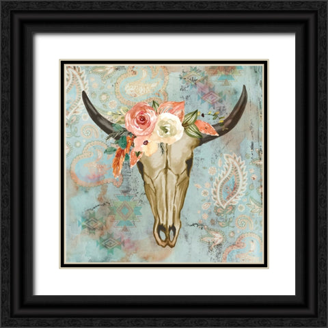 Western Skull Black Ornate Wood Framed Art Print with Double Matting by ND Art