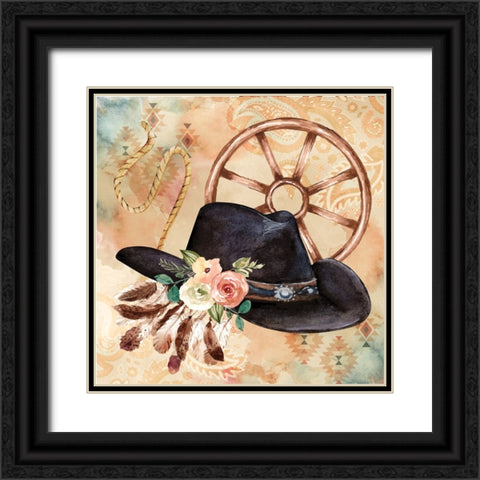 Cowboy Hat Black Ornate Wood Framed Art Print with Double Matting by ND Art