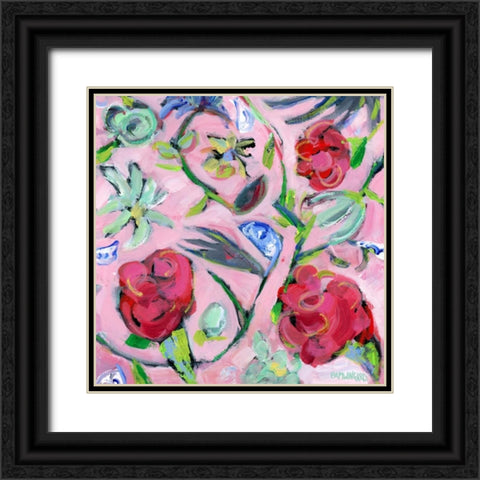 Blue and White with Pink Pattern Black Ornate Wood Framed Art Print with Double Matting by Pamela J. Wingard