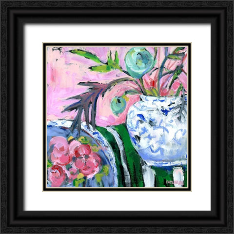 Blue and White with Pink Black Ornate Wood Framed Art Print with Double Matting by Pamela J. Wingard