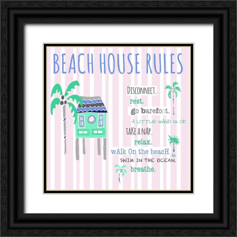 Beach House Rules Black Ornate Wood Framed Art Print with Double Matting by Pamela J. Wingard