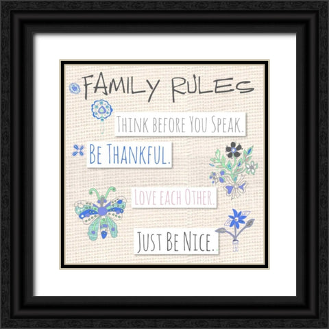Family Rules Flowers Black Ornate Wood Framed Art Print with Double Matting by Pamela J. Wingard