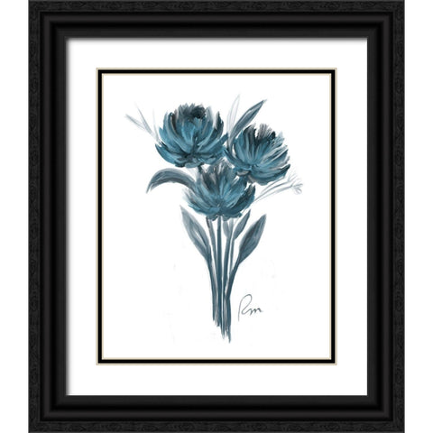 Teal Bouquet I Black Ornate Wood Framed Art Print with Double Matting by Murdock, Ramona