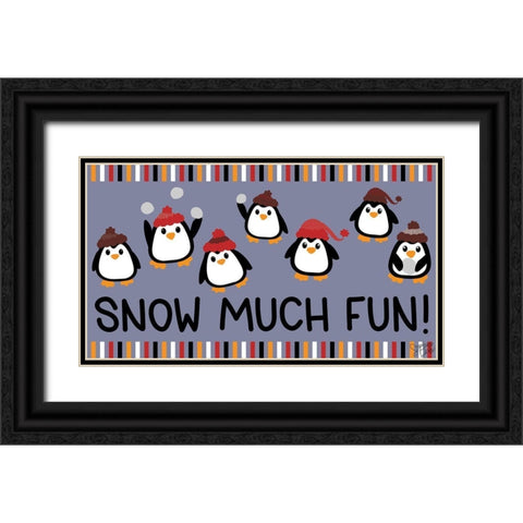 Snow Much Fun! Black Ornate Wood Framed Art Print with Double Matting by Dicks, Stephanie